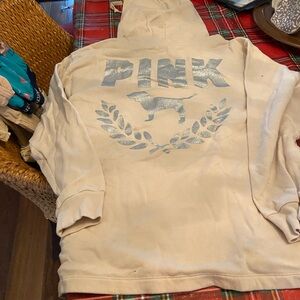 PINK Victoria's Secret Cream Hoodie with Silver Logo
